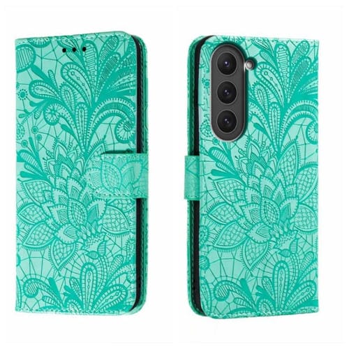 Para Samsung Galaxy S23 5G Flor de encaje en relieve Flip Funda de cuero para teléfono (Verde)
