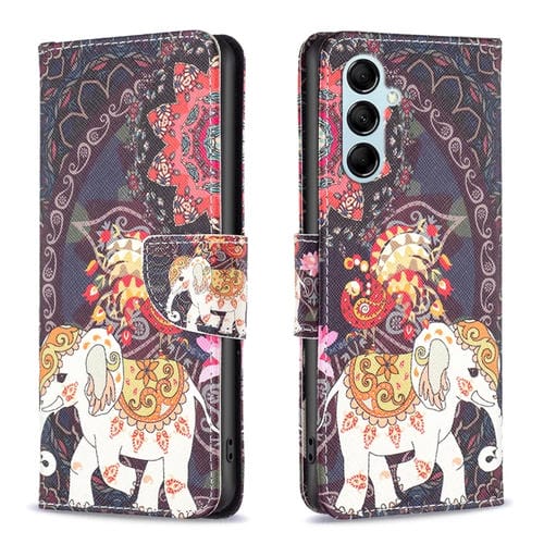 Para Samsung Galaxy M14 5G Estuche para teléfono de cuero con dibujo coloreado (elefante de flores)