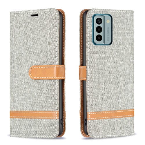 Para Nokia G22 Color Block Denim Texture Leather Phone Case (Gris)