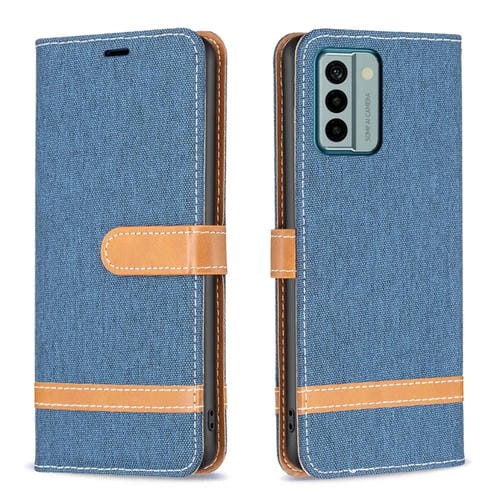Para Nokia G22 Color Block Denim Texture Leather Phone Case (Azul oscuro)