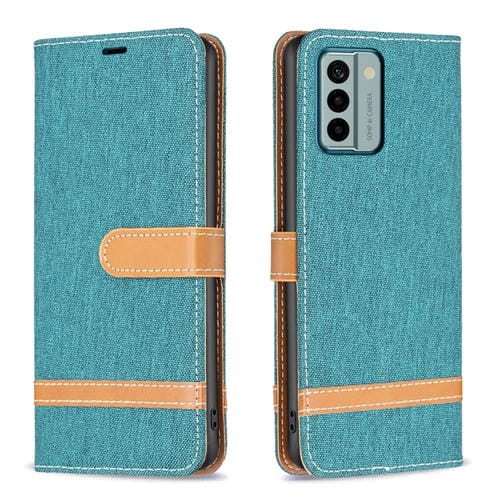 Para Nokia G22 Color Block Denim Texture Leather Phone Case (Verde)