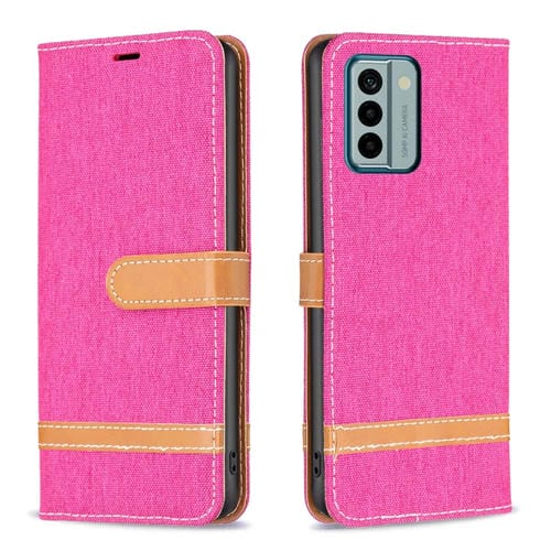 Para Nokia G22 Color Block Denim Texture Leather Phone Case (Rose Red)