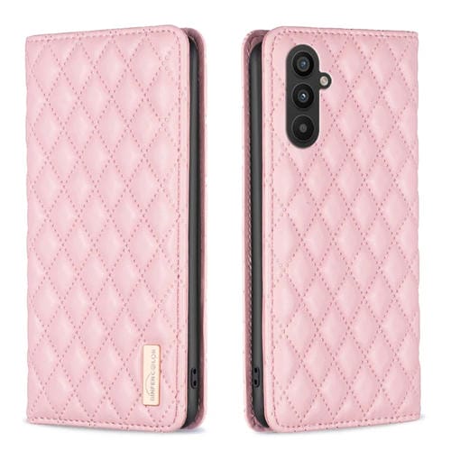 Para Samsung Galaxy A24 4G Diamond Lattice Magnetic Leather Flip Phone Case (Rosa)