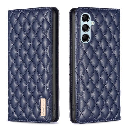 Para Samsung Galaxy M14 5G Diamond Lattice Magnetic Leather Flip Phone Case (Azul)