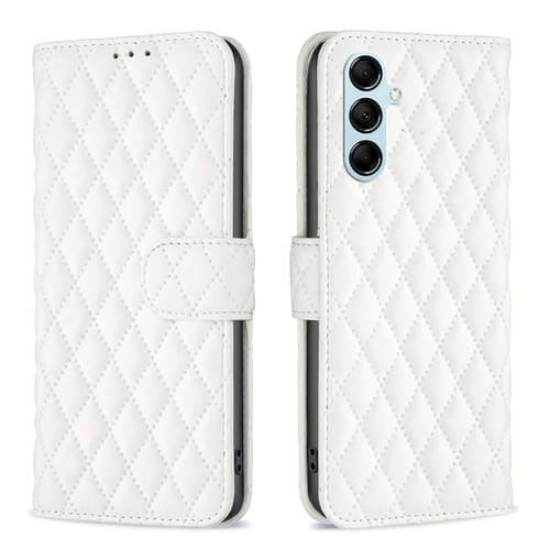 Para Samsung Galaxy M14 5G Diamond Lattice Wallet Funda de cuero con tapa para teléfono (Blanco)