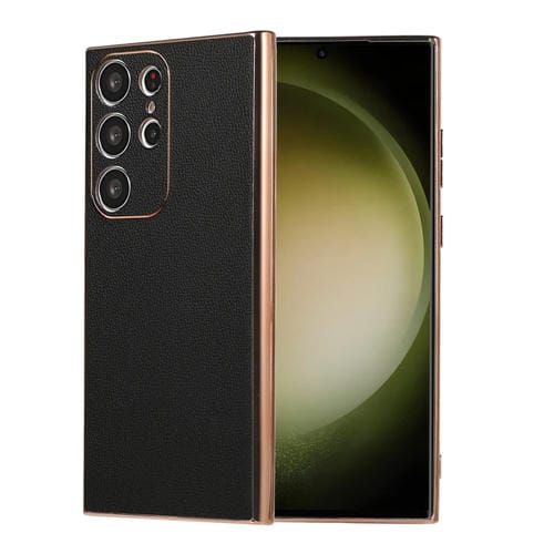 Para Samsung Galaxy S23 Ultra 5G Cuero Genuino Serie Luolai Nano Plating Phone Case (Negro)