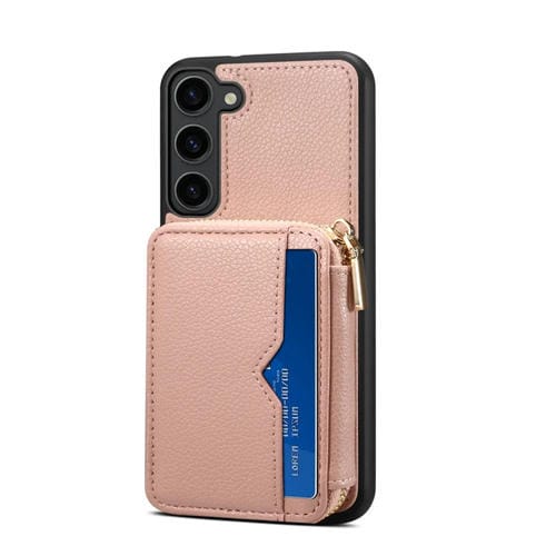 Para Samsung Galaxy S22 5G Estuche para teléfono con ranura para tarjeta con cremallera (rosa)