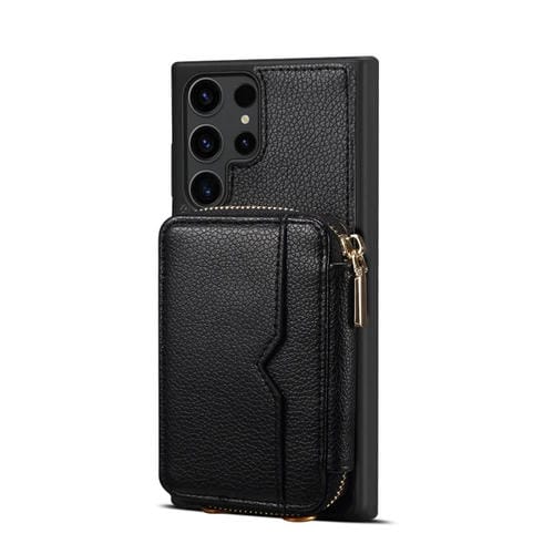 Para Samsung Galaxy S22 Ultra 5G Estuche para teléfono con ranura para tarjeta con cremallera (negro)