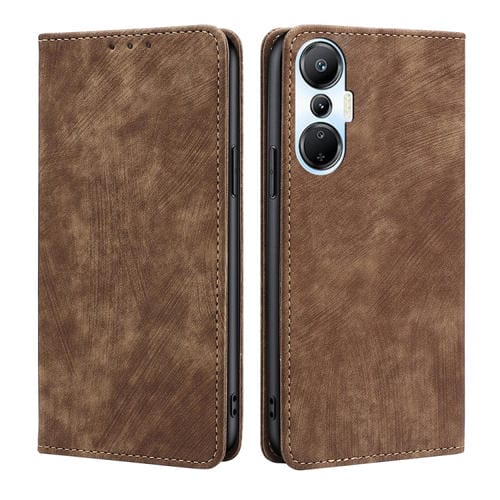 Funda de Cuero Magnética para Infinix Hot 20S con Protección RFID y Cepillo Antirrobo (Marrón)