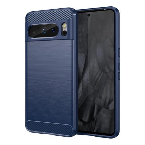 Funda TPU para Google Pixel 8 Pro con Textura Cepillada de Fibra de Carbono (Azul Marino)