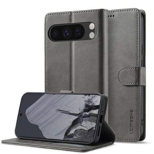 Funda de piel con textura de becerro LC.IMEEKE para Google Pixel 10 Pro XL (gris)