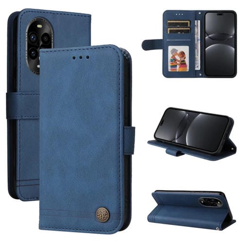 Funda de Cuero con Botones de Metal y Diseño Árbol de la Vida para Huawei Nova 13 Pro (Azul)