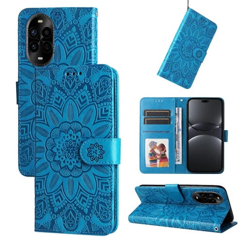 Funda de Piel con Relieve de Girasol para Huawei Nova 13 Pro (Azul)