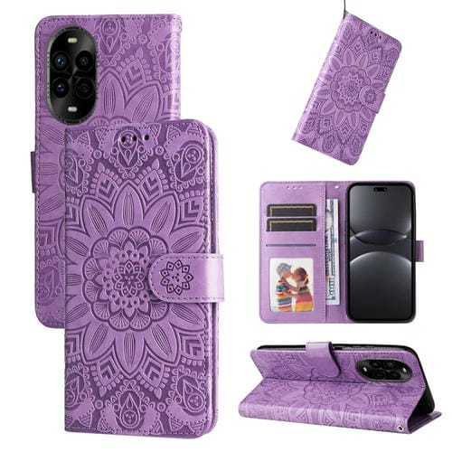 Funda de Piel con Relieve de Girasol para Huawei Nova 13 Pro (Morado)