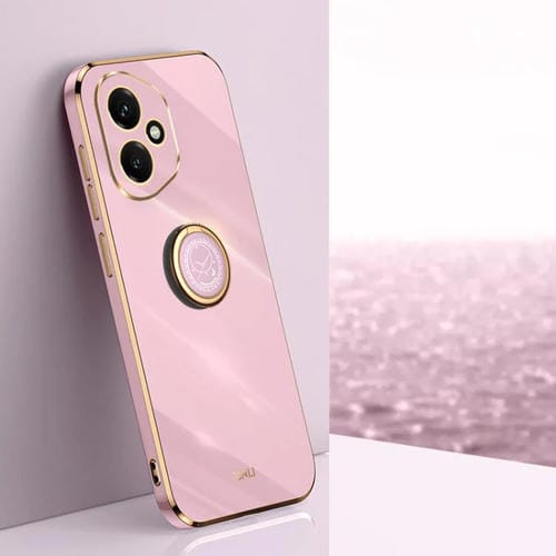 Funda de TPU con borde recto 6D galvanizado y soporte para anillo para Honor 400 Global (156,5 mm) XINLI (morado cereza)