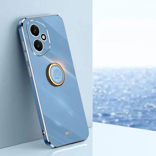 Funda de TPU con borde recto 6D galvanizado XINLI para Honor 400 Global (156,5 mm) con soporte para anillo (azul celeste)