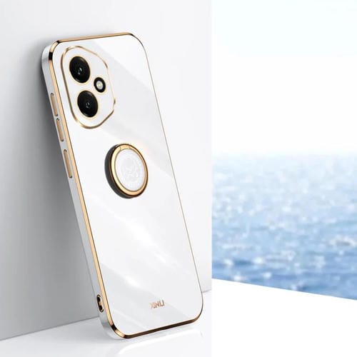 Funda para Honor 400 Global de 156,5 mm con borde recto XINLI, galvanizada 6D de TPU y soporte para anillo (blanca)