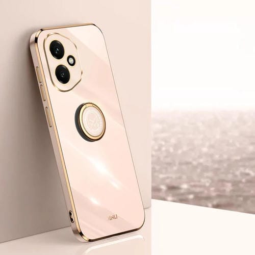 Funda de TPU con borde recto 6D galvanizado XINLI para Honor 400 Global (156,5 mm) con soporte para anillo (rosa)