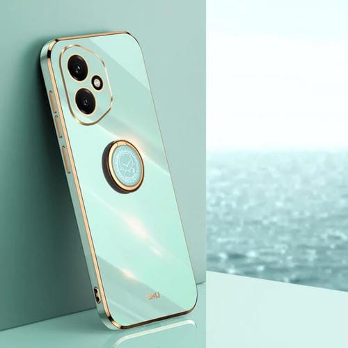 Funda de TPU con borde recto 6D galvanizado y soporte para anillo para Honor 400 Global (156,5 mm) XINLI (verde menta)
