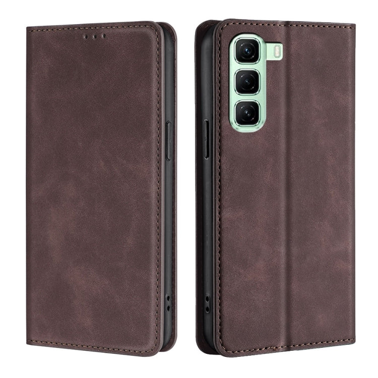 Funda de Cuero Magnética con Tacto de Piel para Infinix Hot 50 5G (Marrón Oscuro)