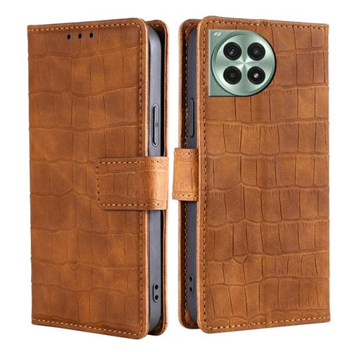 Funda de Piel para OnePlus Ace 3 Pro 5G con Cierre Magnético y Diseño Cocodrilo (Marrón)