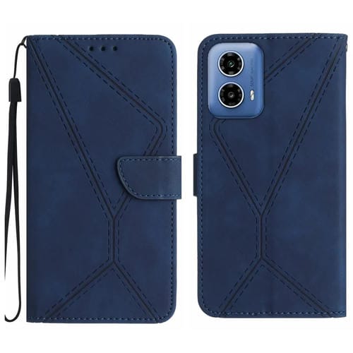 Funda de Cuero con Relieve y Costuras para Motorola Moto G35 5G (Azul)