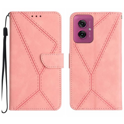 Funda de Cuero con Relieve y Costuras para Motorola Moto G55 5G (Rosa)