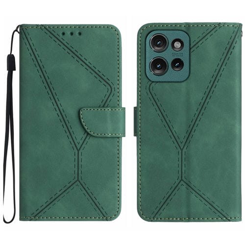 Funda de Cuero con Relieve y Costuras para Motorola Moto G75 5G (Verde)