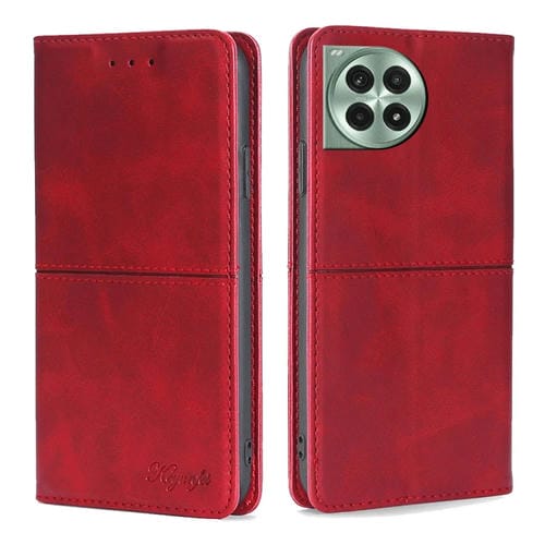 Funda de Cuero Magnética Textura de Vaca para OnePlus Ace 3 Pro 5G (Rojo)