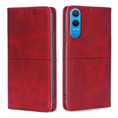 Funda de Cuero Textura de Vaca con Cierre Magnético para OnePlus Nord Ce 4 Lite 5G (Rojo)