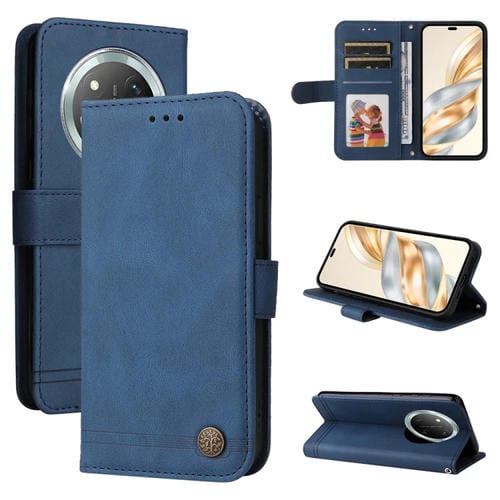 Funda de Cuero con Botones de Metal y Diseño Árbol de la Vida para Honor X9C y Magic 7 Lite (Azul)