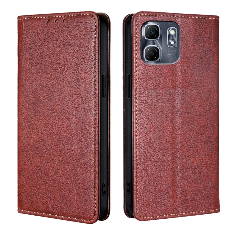 Funda de Cuero Magnética para Infinix Hot 50I 4G (Marrón) con Acabado Brillante