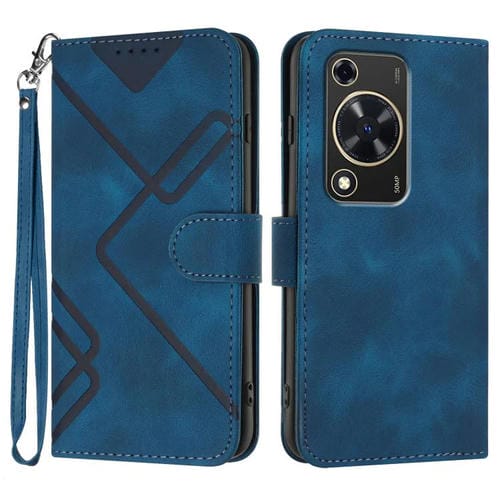 Funda de Cuero Huawei Nova Y72 con Diseño de Líneas y Tacto Suave (Azul Real)