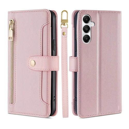 Funda de Cuero Samsung Galaxy A05S 4G Lite con Billetera y Cremallera Cuerpo Cruzado (Rosa)