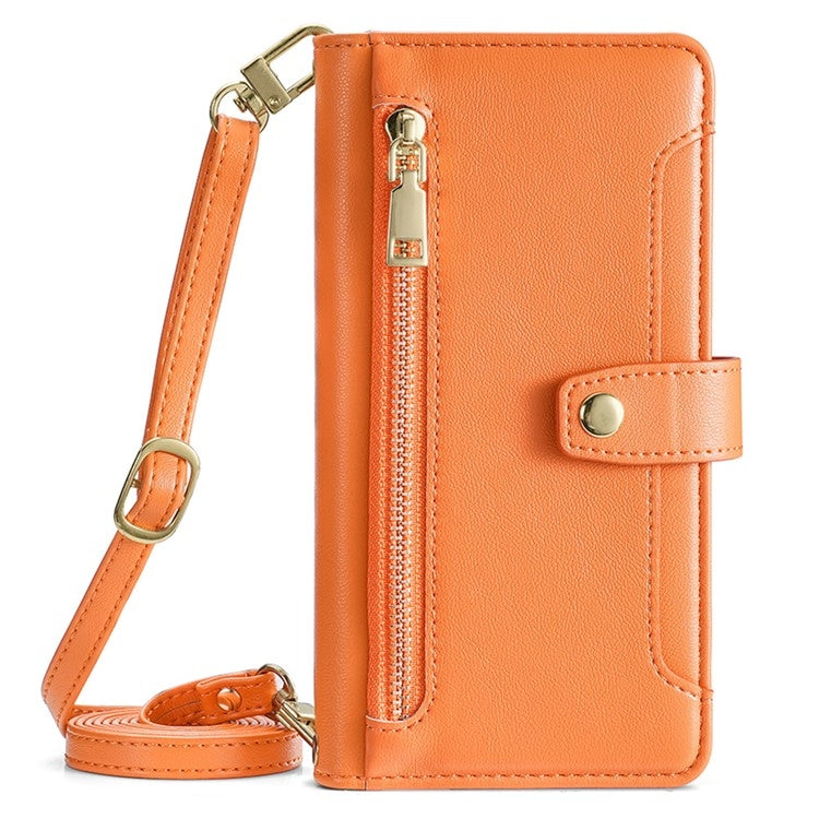 Funda de Cuero OnePlus Nord Ce 4 Lite 5G con Cremallera y Textura de Oveja (Naranja)