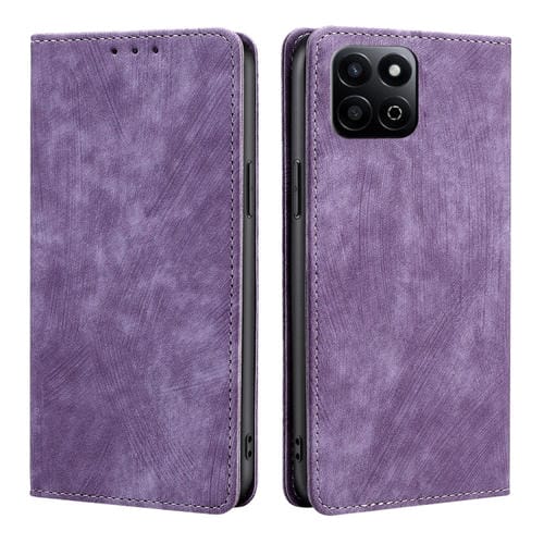 Funda de Cuero Magnética con Cepillo Antirrobo RFID para Honor Play 60 Plus (Morado)