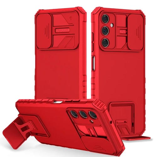 Funda para Teléfono Samsung Galaxy A05S con Soporte Estereoscópico y Escudo de Levas Deslizante (Rojo)