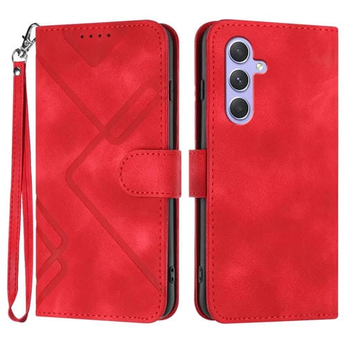 Funda de Cuero para Samsung Galaxy A55 Line Pattern Skin Feel (Rojo)