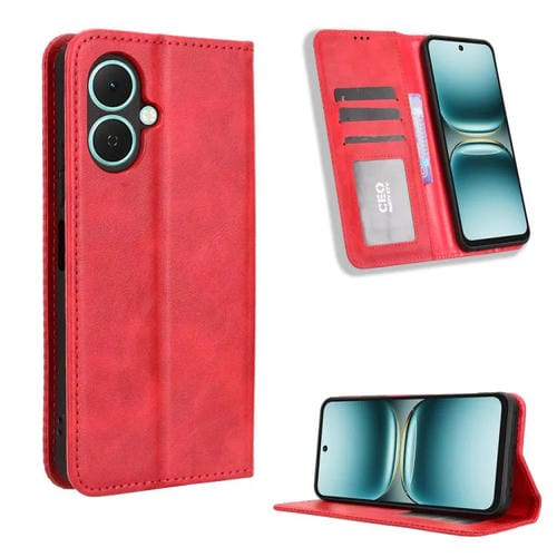 Funda de cuero con textura retro y hebilla magnética para Tecno Spark Go 2 4G (roja)