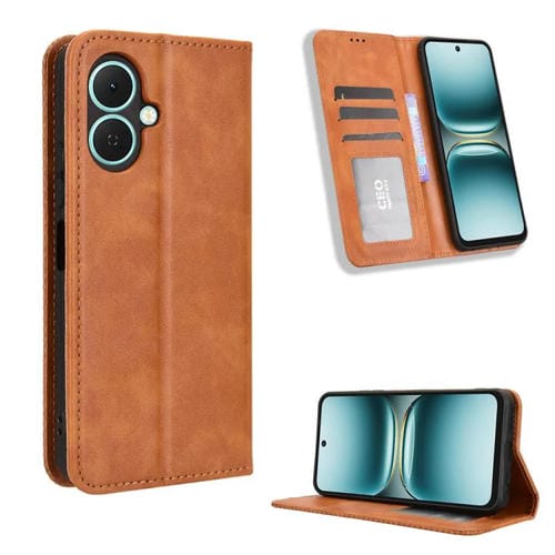 Funda de cuero con textura retro y hebilla magnética para Tecno Spark Go 2 4G (marrón)