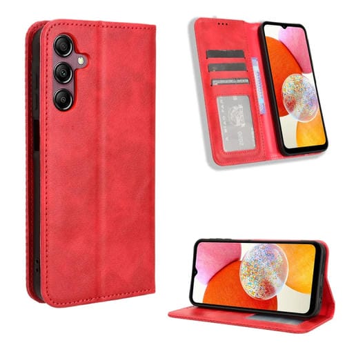 Funda para Teléfono Samsung Galaxy A15 Cuero Textura Retro Hebilla Magnética (Rojo)