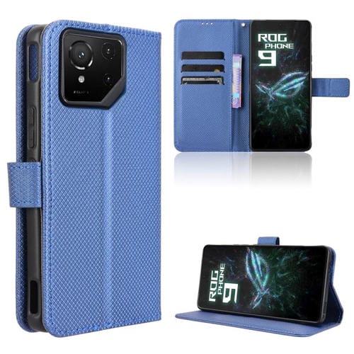 Funda de Cuero con Textura de Diamante para Asus Rog Phone 9/9 Pro (Azul)