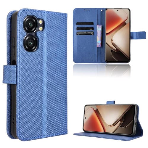 Funda de Cuero con Textura de Diamante para Oukitel C58 y C58 Pro (Azul)