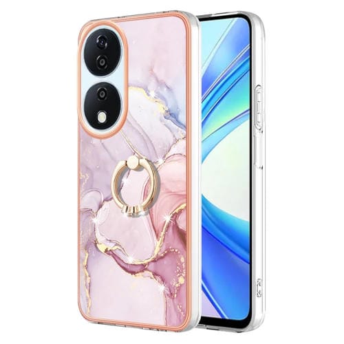 Funda para Teléfono Honor X7B 4G/5G con Soporte Anillo y Revestimiento Mármol Imd TPU (Oro Rosa)
