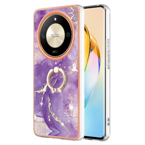 Funda para Teléfono Honor X9B con Soporte Anillo Revestimiento Mármol Imd TPU (Púrpura)