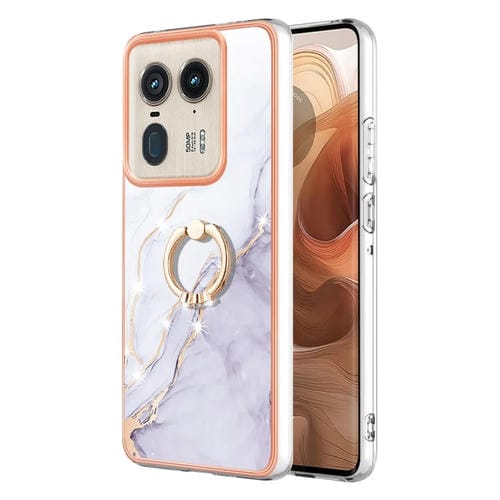 Funda para Teléfono Motorola Edge 50 Ultra con Soporte Anillo TPU Imd Mármol (Blanco)