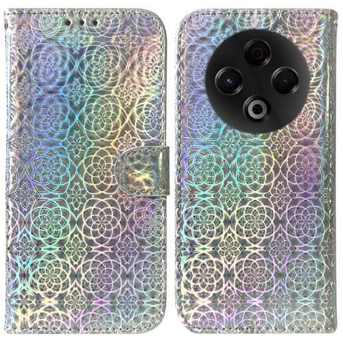 Funda de cuero con hebilla magnética colorida para Tecno Spark 30 4G (plateada)
