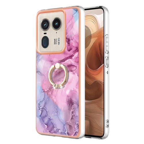 Funda para Teléfono Motorola Edge 50 Ultra con Imd Doble Cara, Galvanoplastia Mármol y Anillo (Rosa)