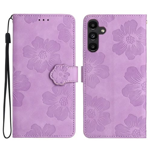 Funda para Samsung Galaxy A35 5G de Cuero con Estampado de Flores (Púrpura)