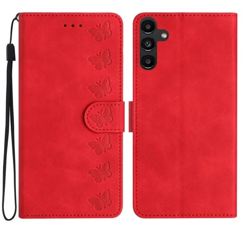 Caja de Teléfono para Samsung Galaxy A04S Seven Butterflies Cuero En Relieve (Rojo)
